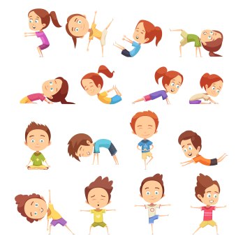 Kids Yoga Decorative Icons Set